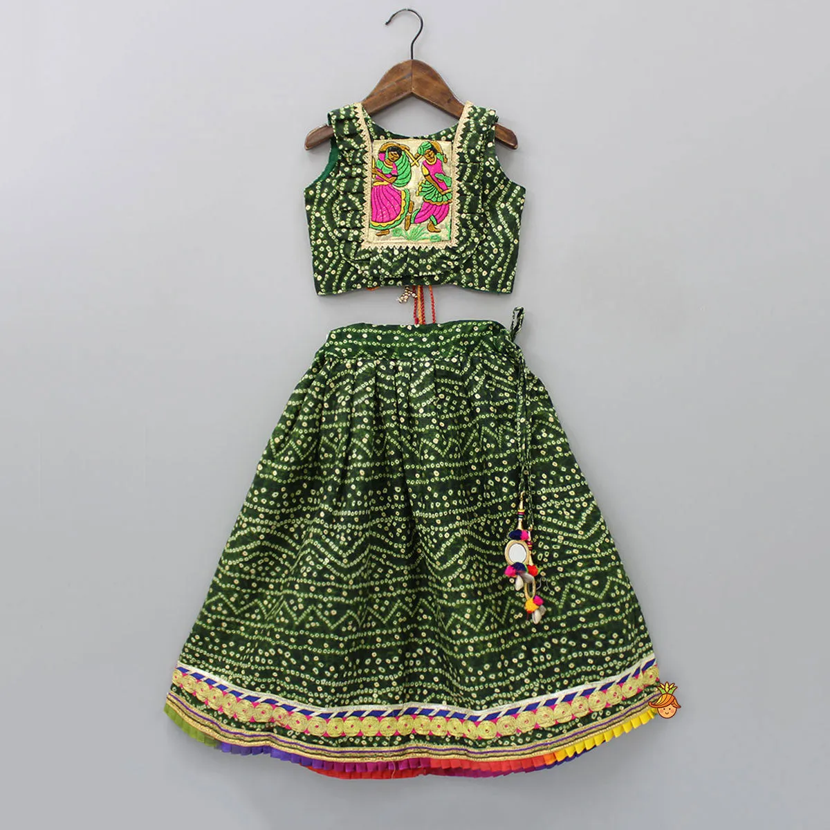 Dandiya Raas Garba Top and Bandhani Printed Lehenga With Yellow Dupatta
