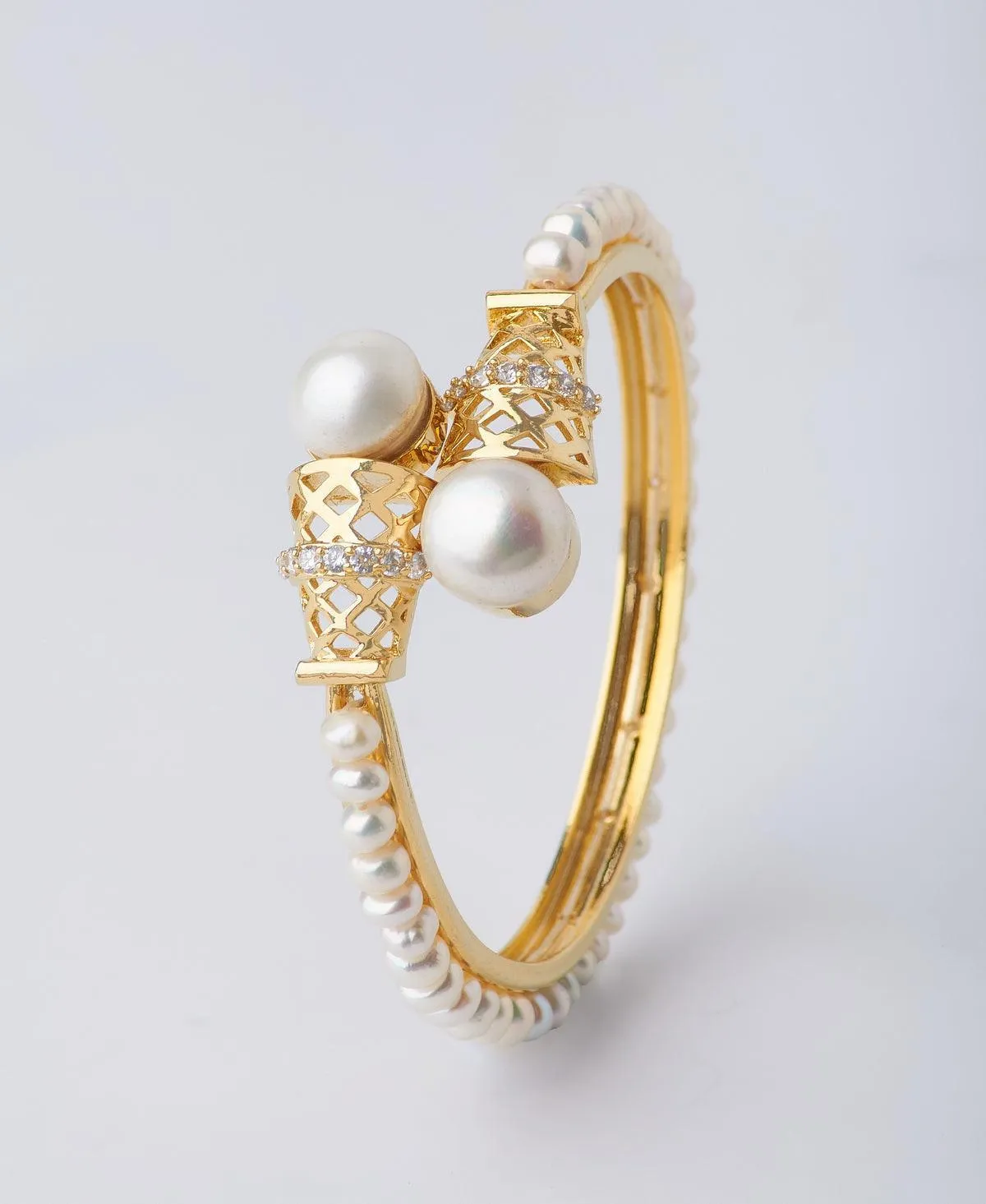 Delightful Stone Studded Real Pearl Bangle