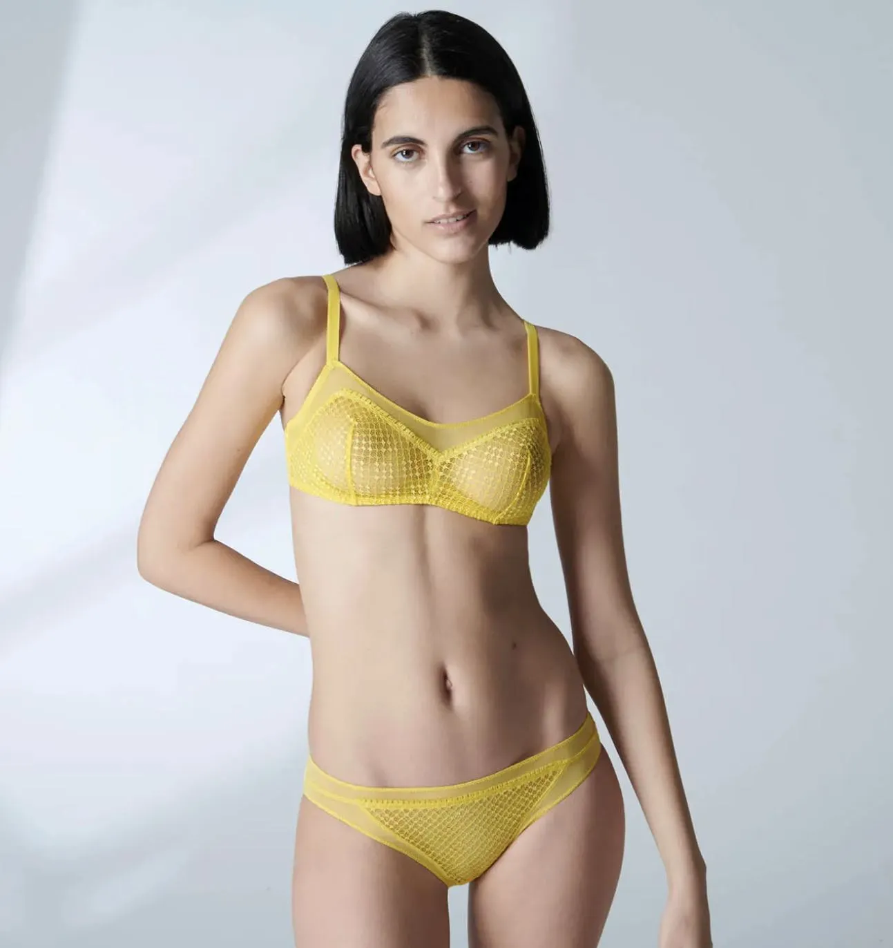 Fringed lace & mesh brief [Sunflower]