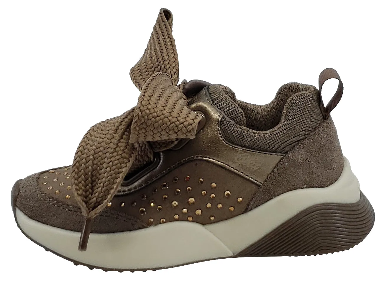 Geox Girl's Sinead Dark Beige Pearl Leather Sneaker Junior