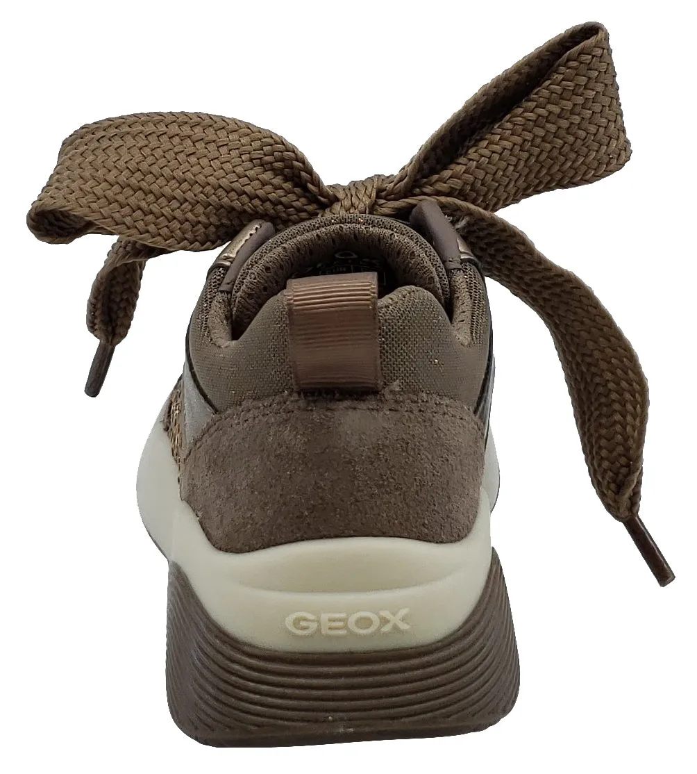 Geox Girl's Sinead Dark Beige Pearl Leather Sneaker Junior