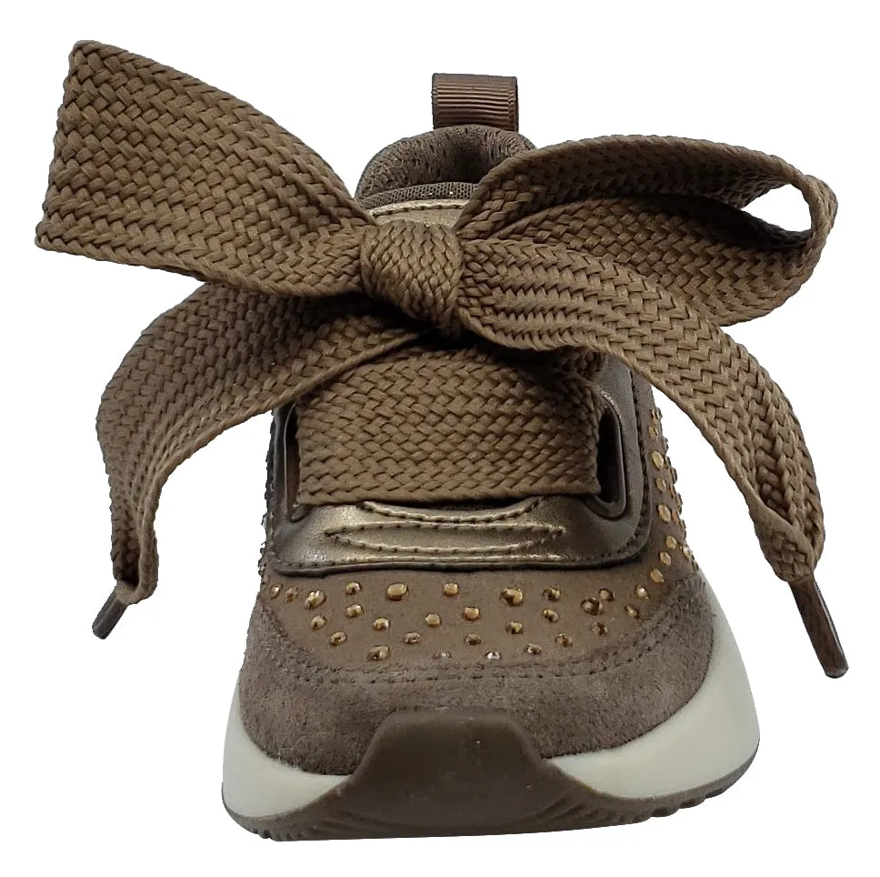Geox Girl's Sinead Dark Beige Pearl Leather Sneaker Junior