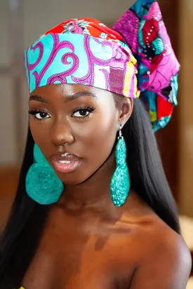Gift Bundle African Ankara Print Headwrap/Headtie with Rattan Earring- Ofurre