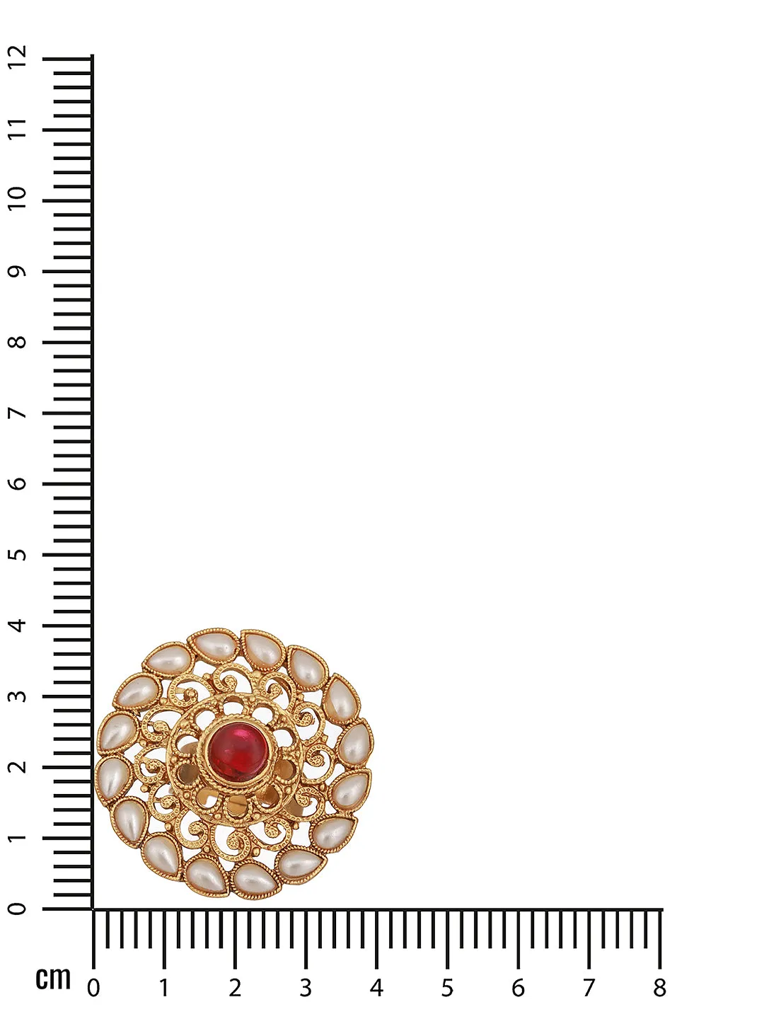 Gold Plated Red Stone Studded & Beaded Adjustable Finger Rings