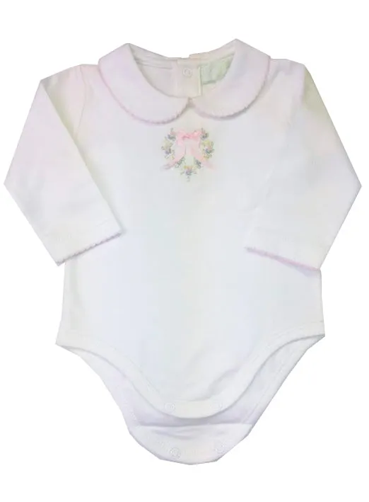 Heart roses embroidered baby girl onesie