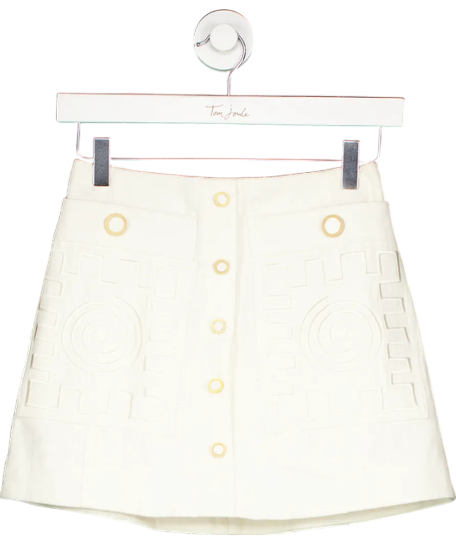 Isobel Badin White Wavy Swirly Embroidered Mini Skirt UK 6