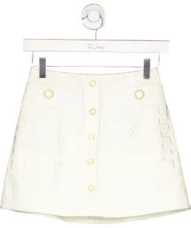 Isobel Badin White Wavy Swirly Embroidered Mini Skirt UK 6