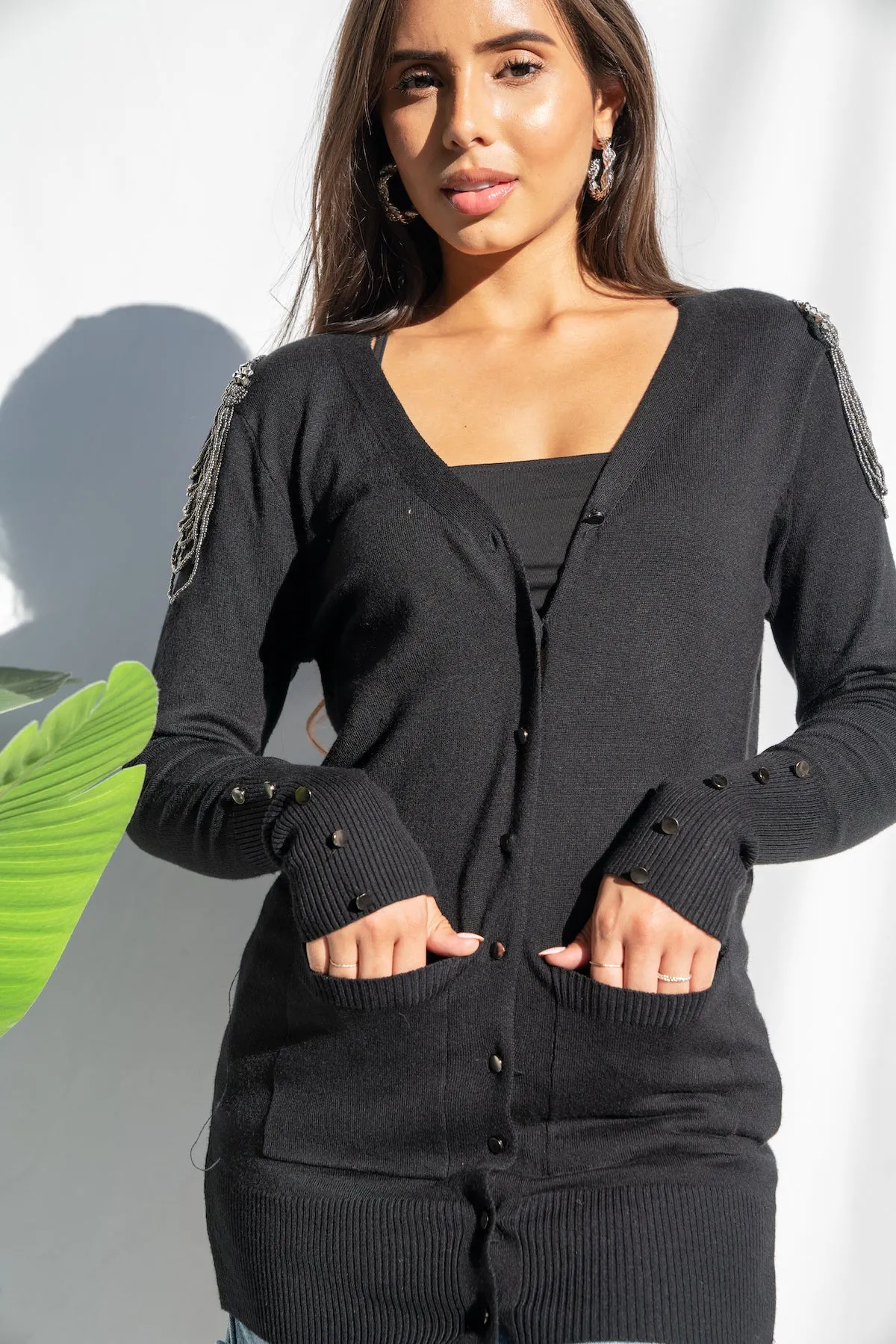 Jewelry Shoulder Detail Cardigan