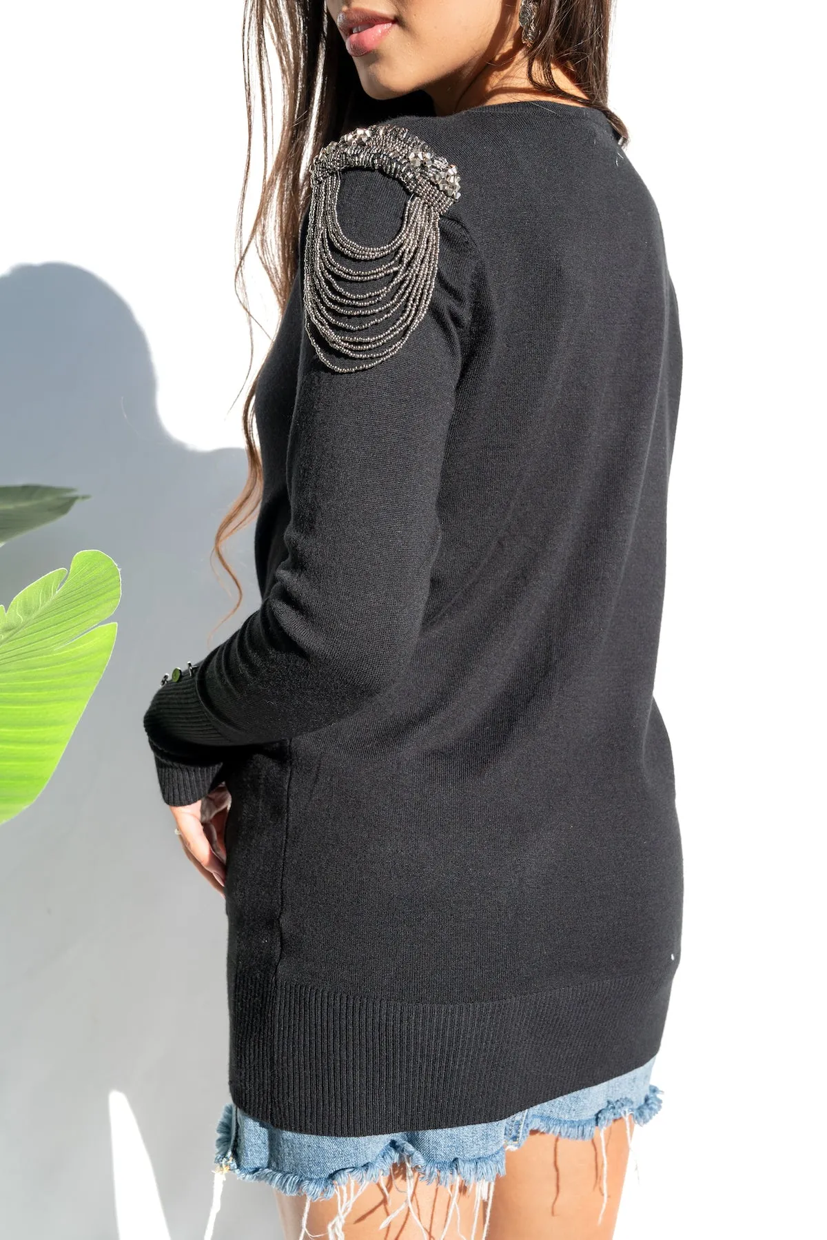 Jewelry Shoulder Detail Cardigan