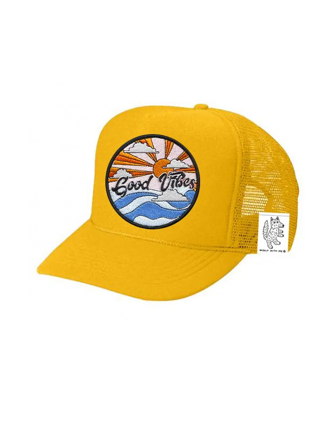KIDS Trucker Hat with Interchangeable Velcro Patch (Gold)