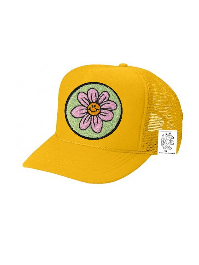 KIDS Trucker Hat with Interchangeable Velcro Patch (Gold)