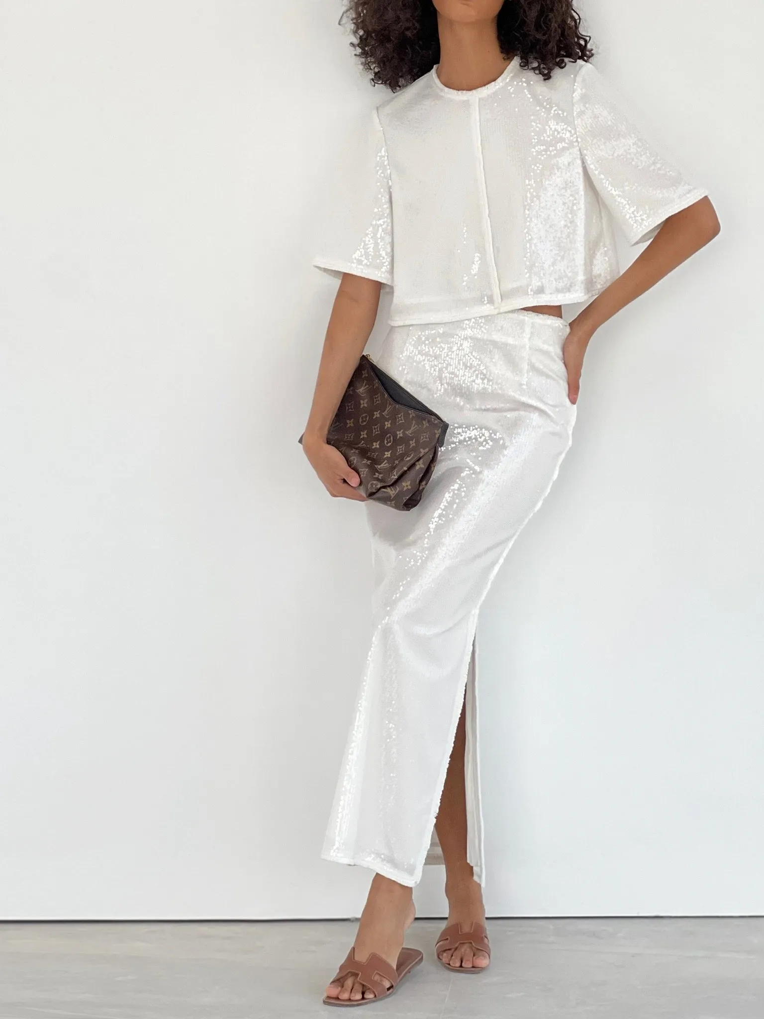 Lana Sequinned Top | Diamond White