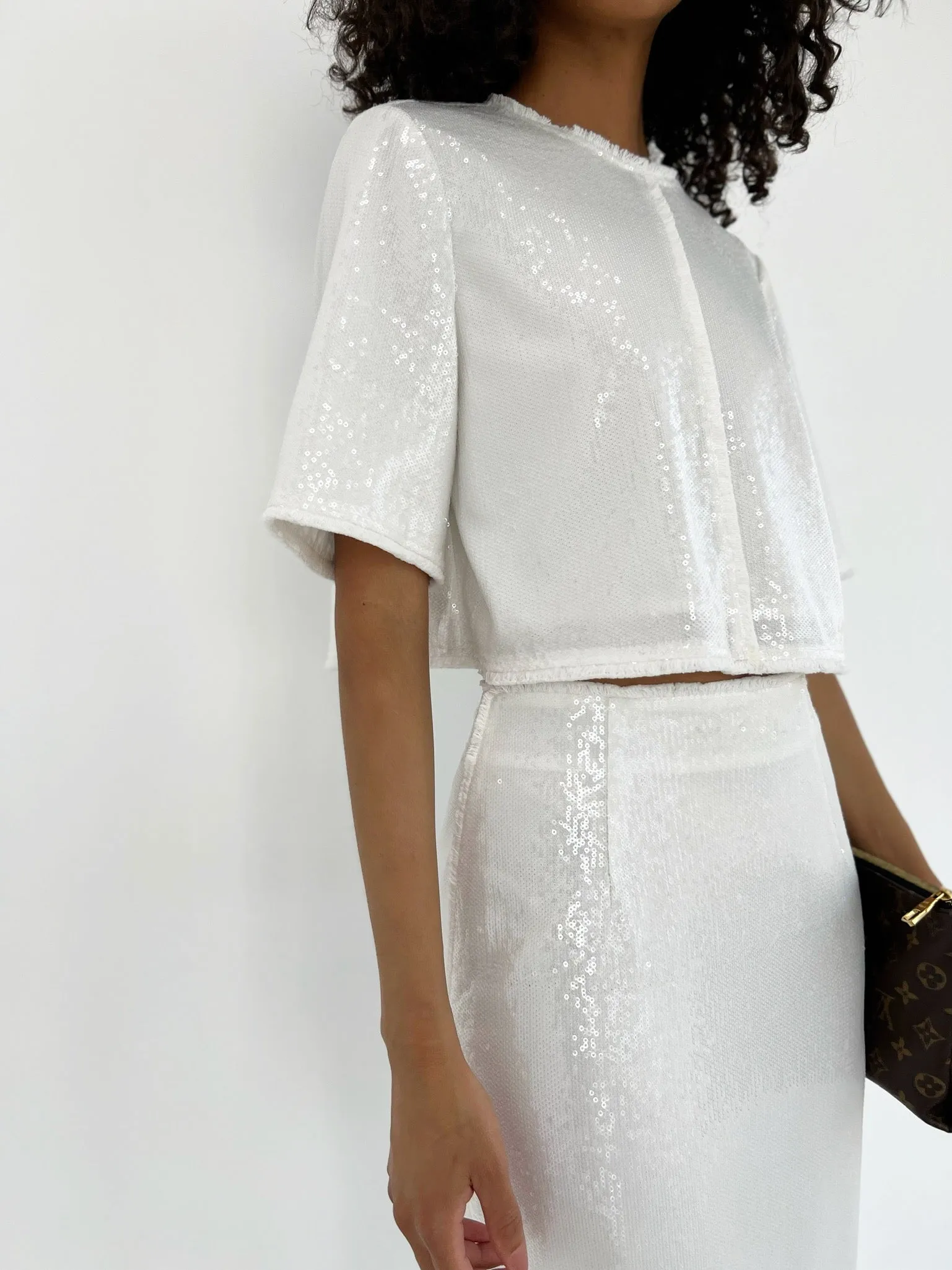 Lana Sequinned Top | Diamond White