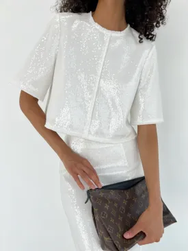 Lana Sequinned Top | Diamond White