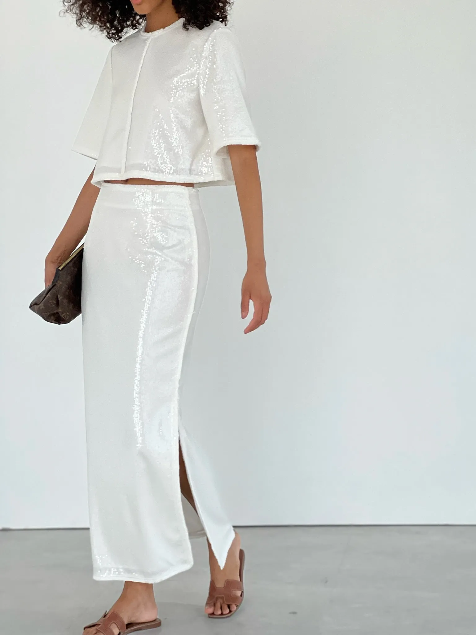 Lana Sequinned Top | Diamond White