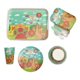 Little Surprise Box Jungle Theme 7 pcs Eco friendly Bamboo Fibre Garden/ Picnic/Home Meal set for Kids