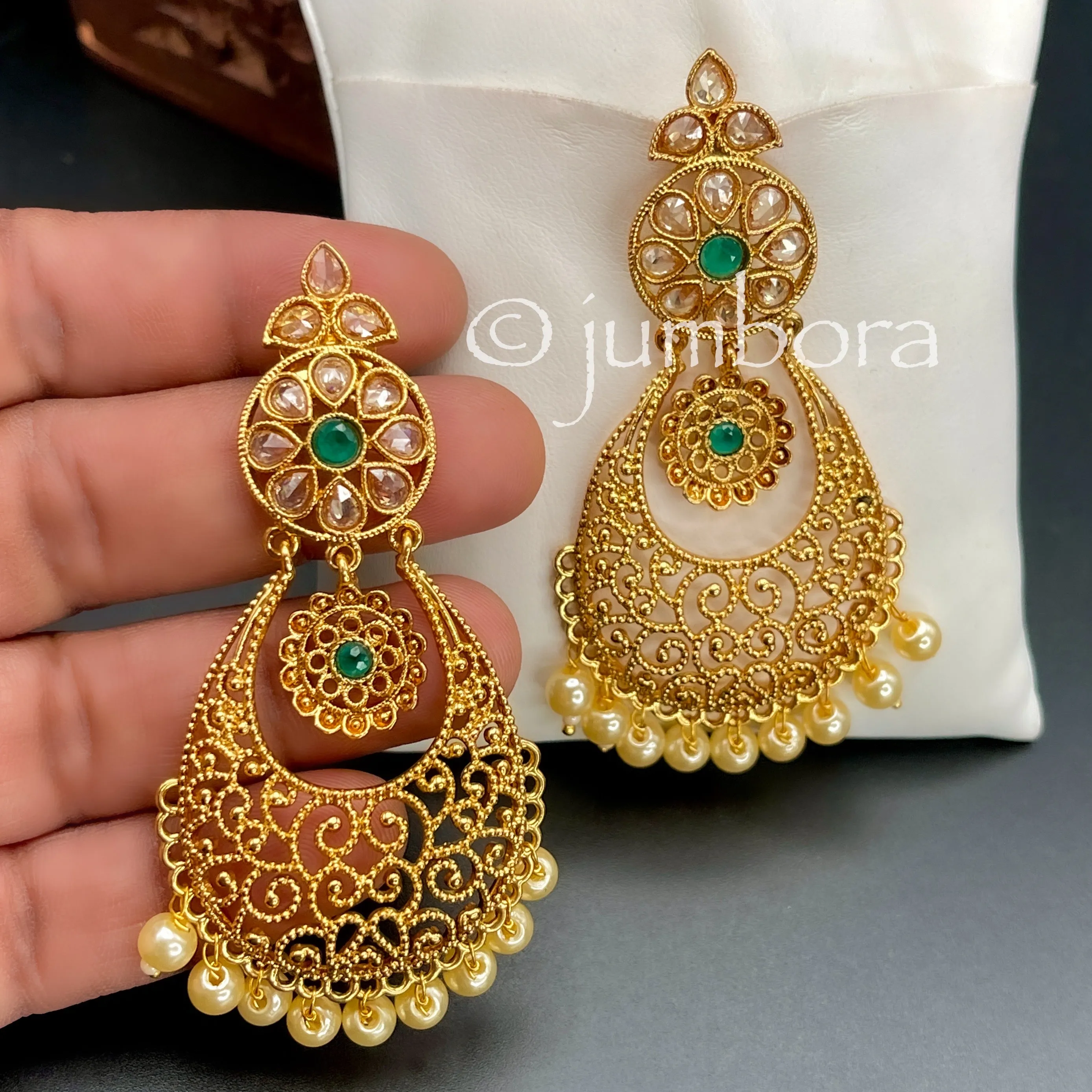 Long Polki LCD Chaandbali Earrings