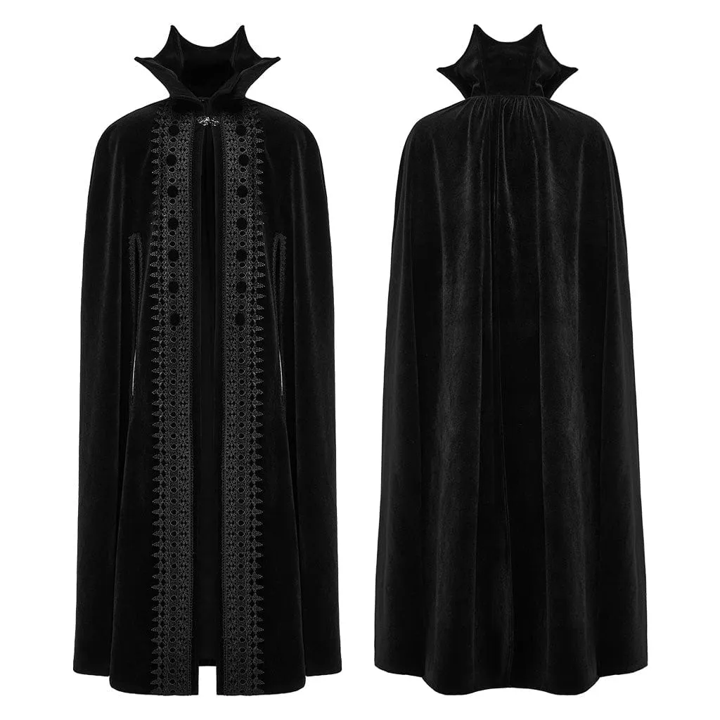 Men's Gothic Bat Collar Embroidered Long Cloak
