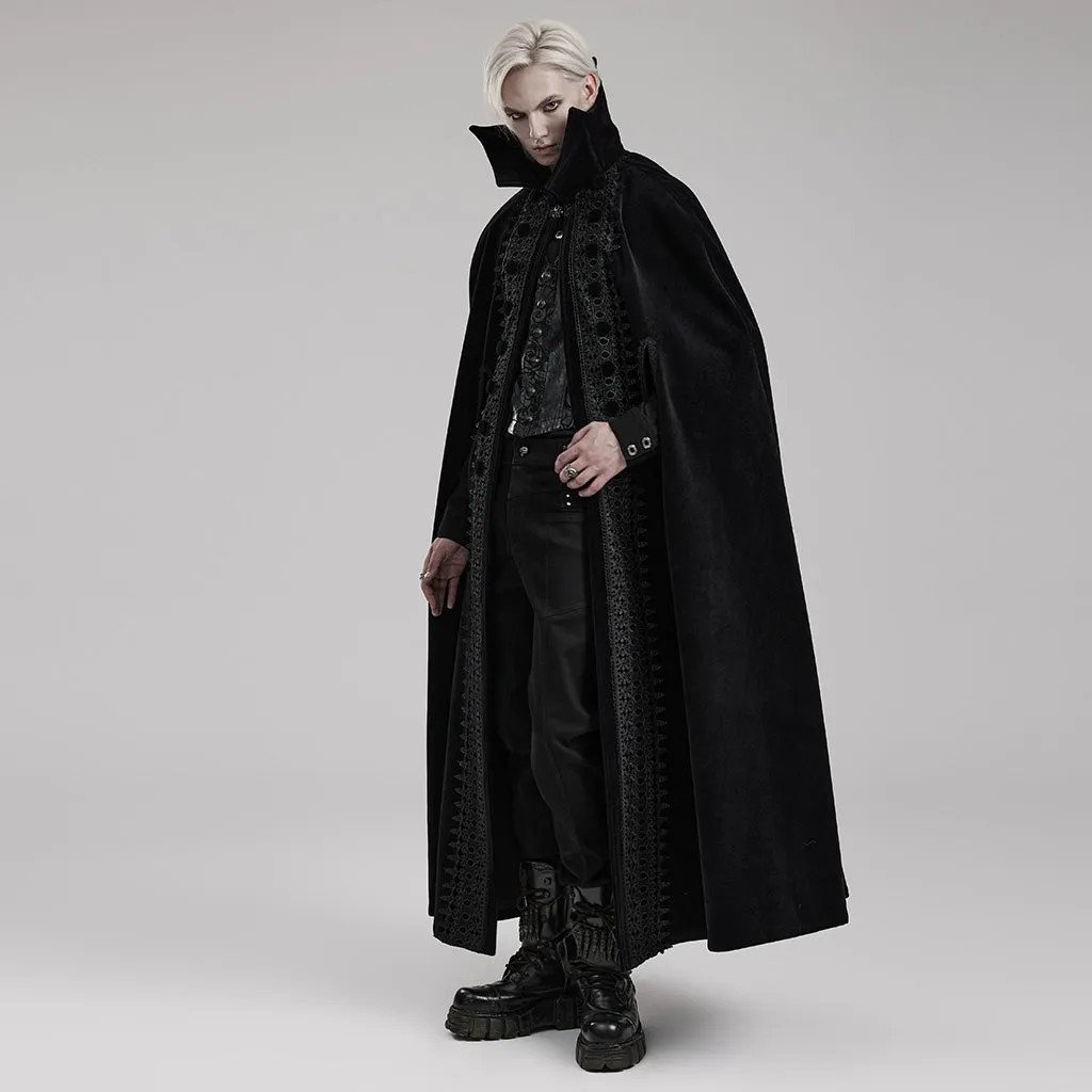 Men's Gothic Bat Collar Embroidered Long Cloak