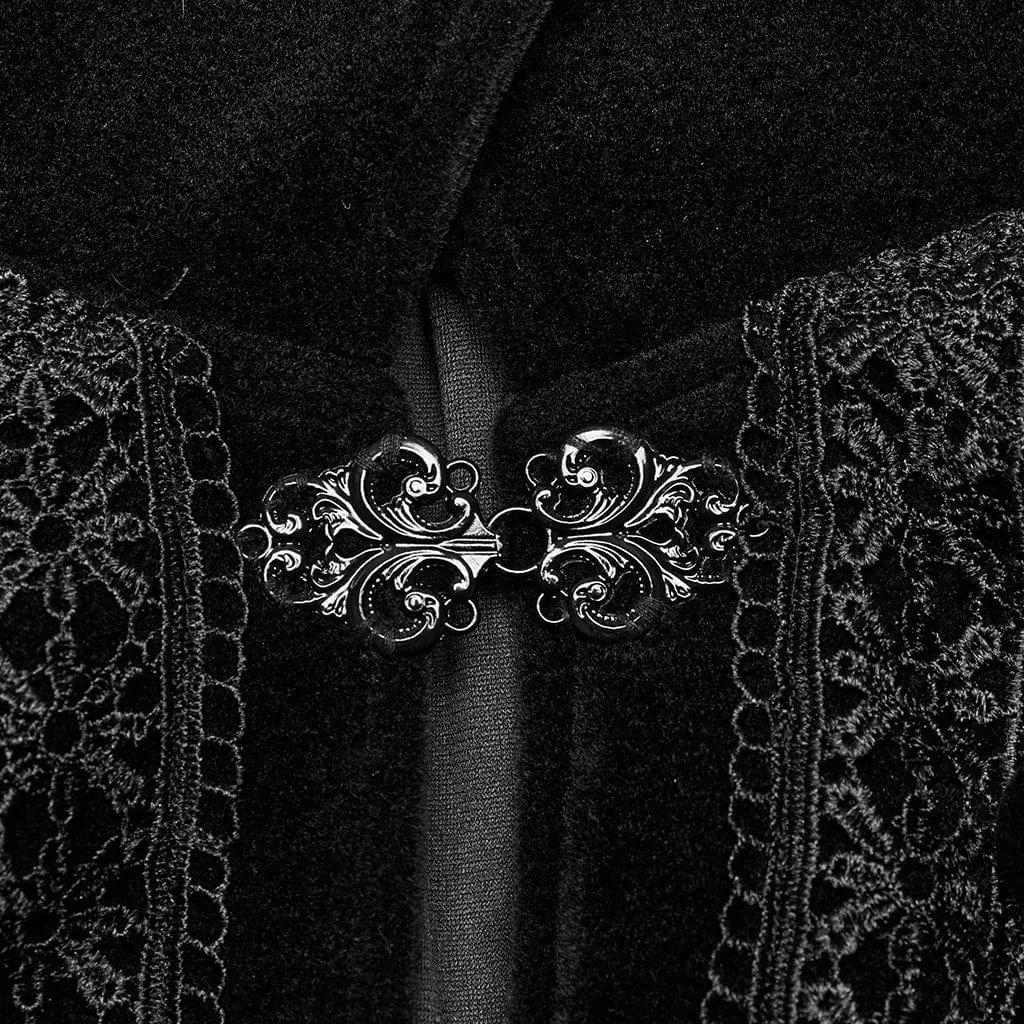 Men's Gothic Bat Collar Embroidered Long Cloak