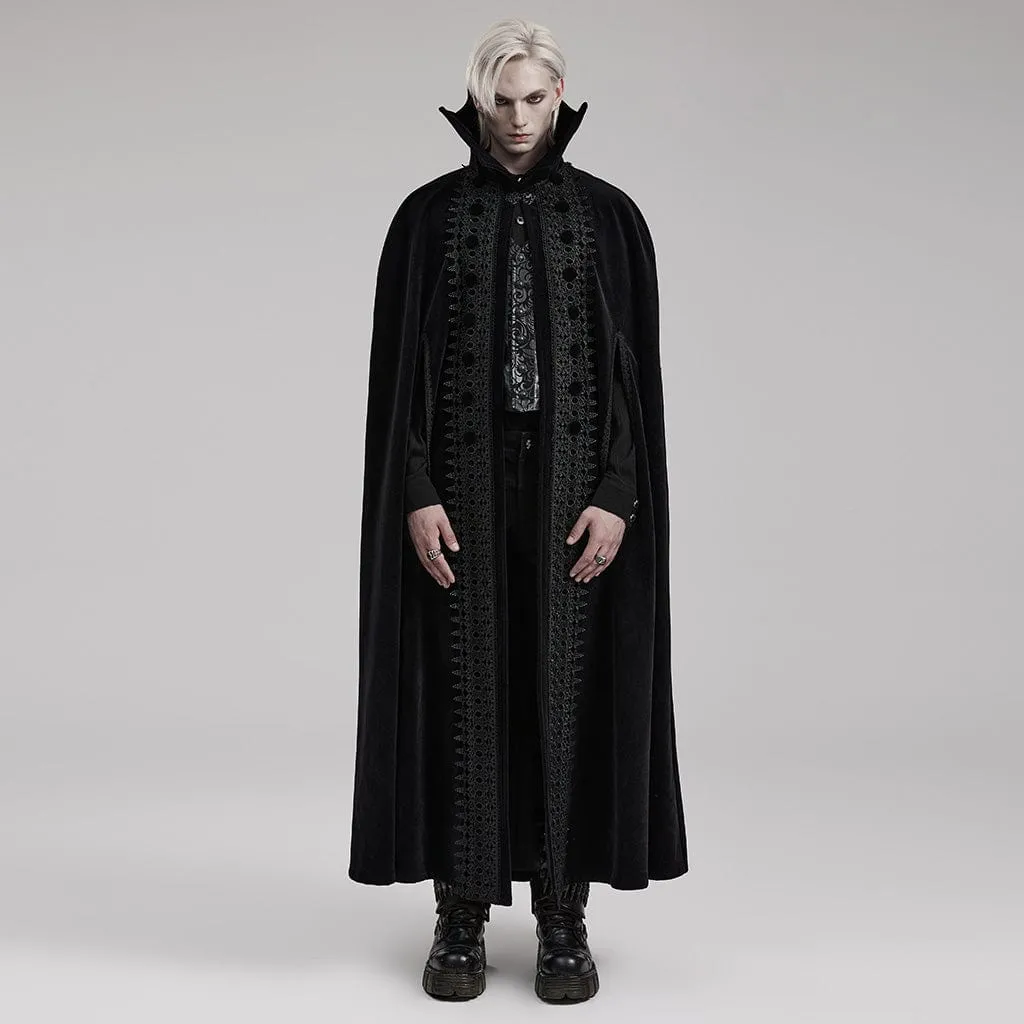 Men's Gothic Bat Collar Embroidered Long Cloak