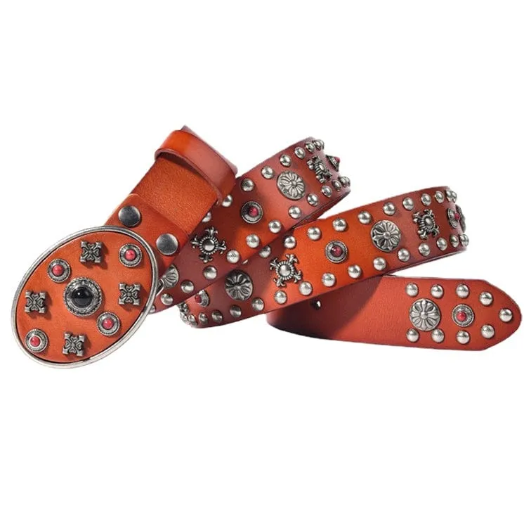 Men's Gothic Floral Studded Belt