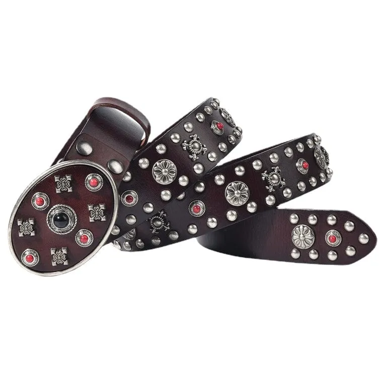 Men's Gothic Floral Studded Belt