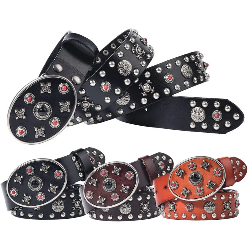 Men's Gothic Floral Studded Belt
