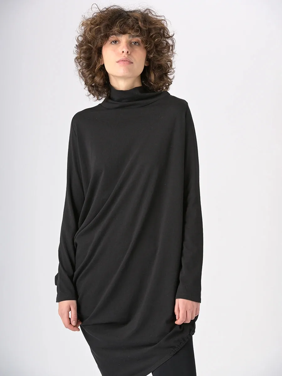 Merino Cotton Blend Turtle Neck Asymmetric Tunic