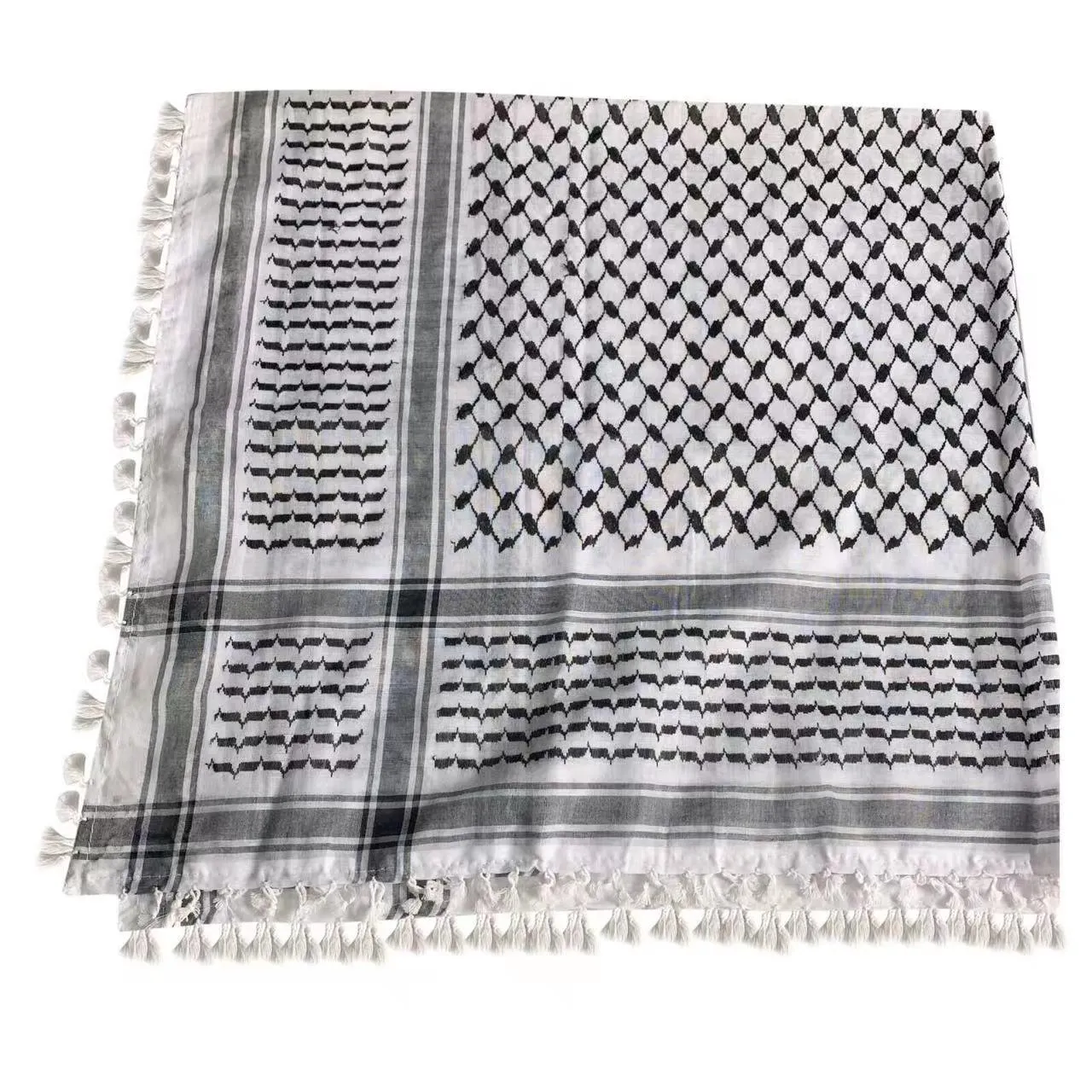 MH052 Four-Sided Fringed  Keffiyeh Square Hijab