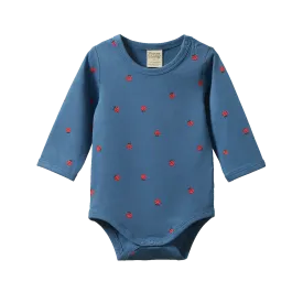 Nature Baby Stretch Jersey Long Sleeve Bodysuit - Raspberry Blue Print