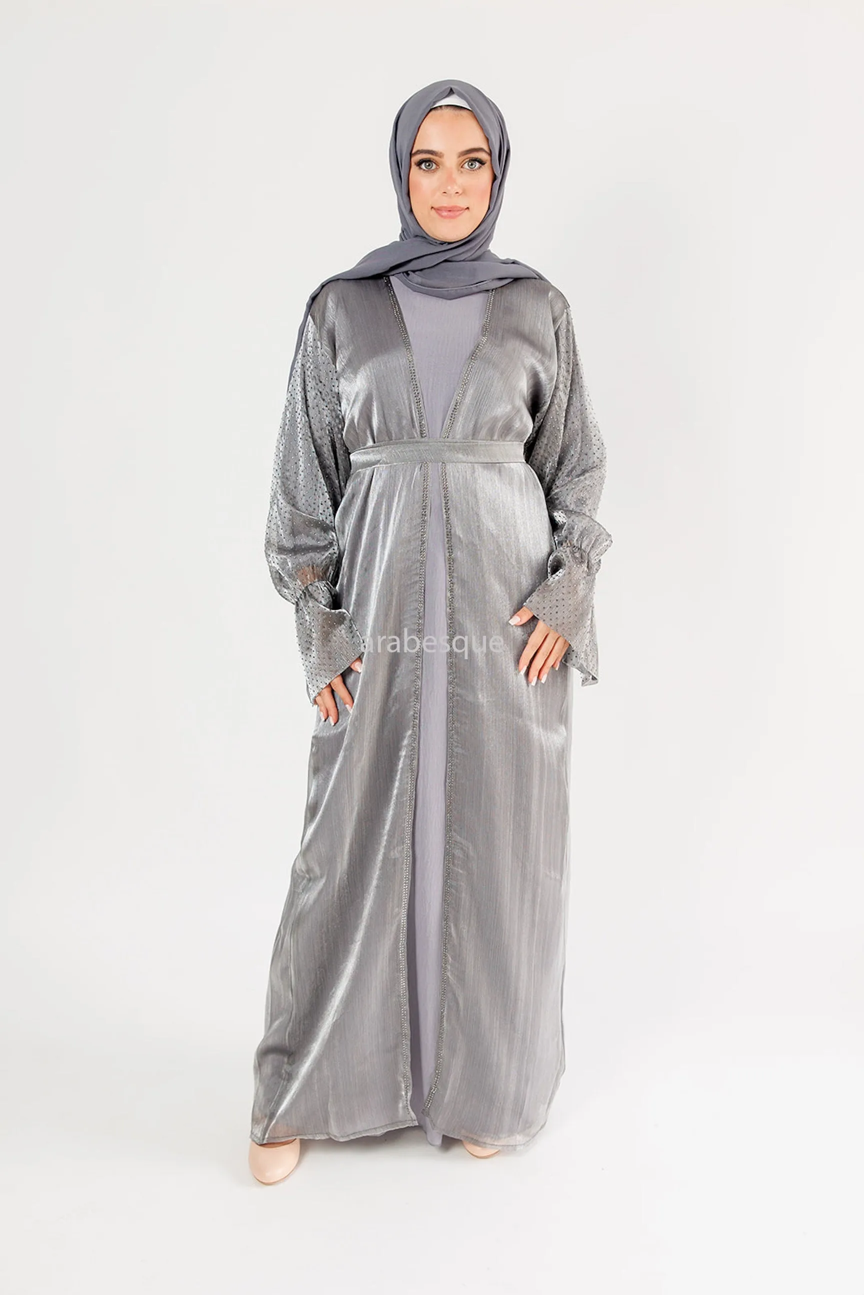 Organza Open Abaya Three Piece Set - 5 Colours