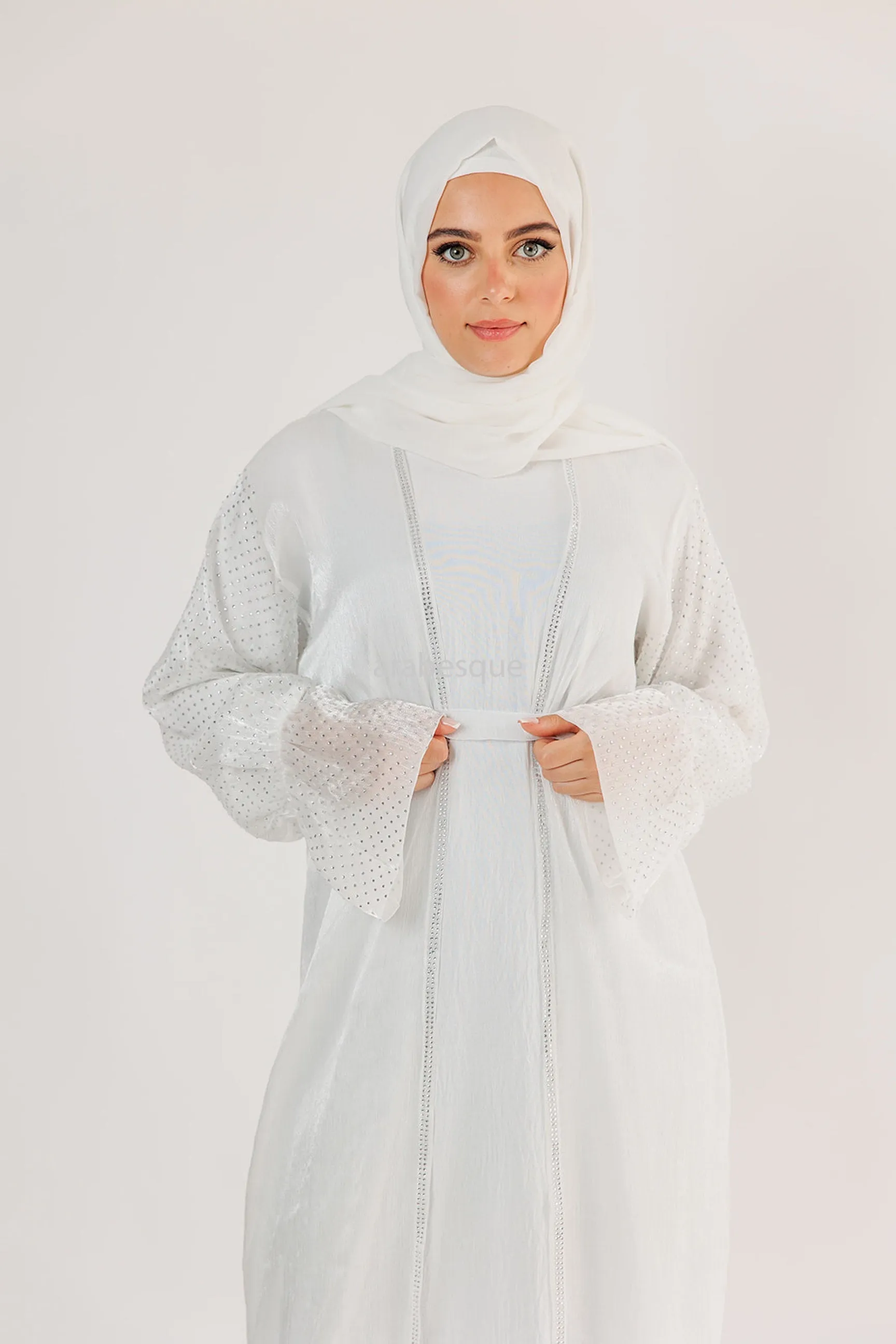 Organza Open Abaya Three Piece Set - 5 Colours