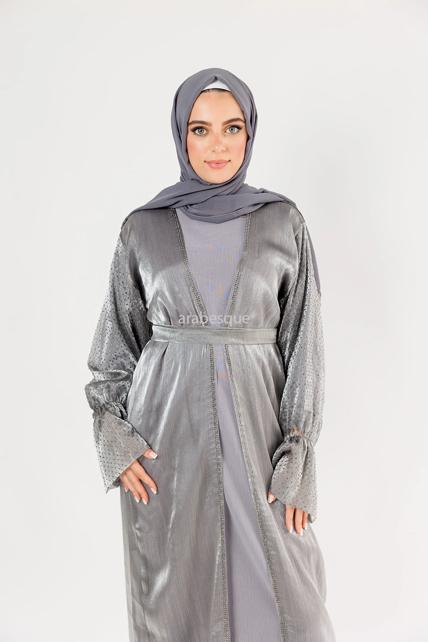 Organza Open Abaya Three Piece Set - 5 Colours