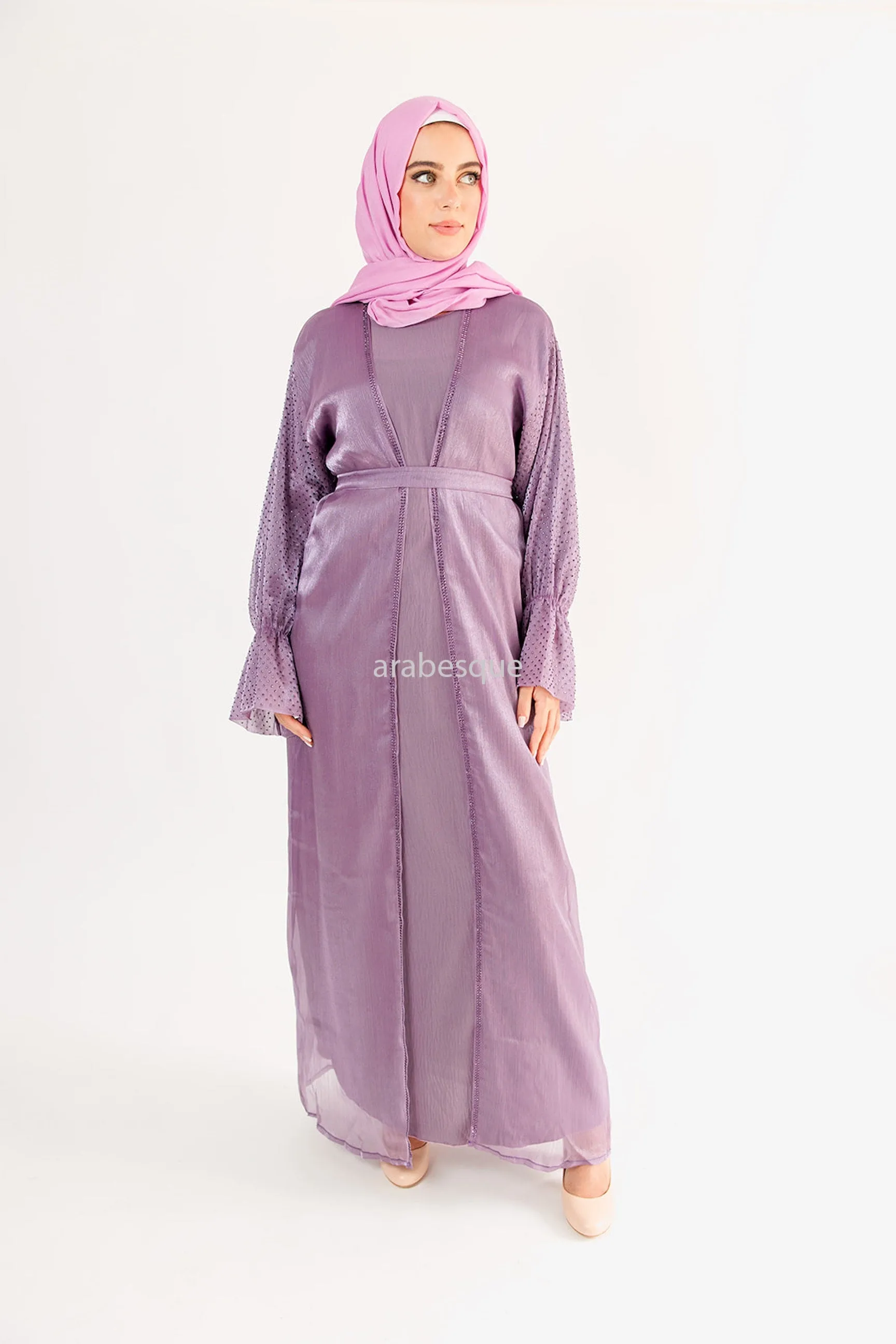 Organza Open Abaya Three Piece Set - 5 Colours