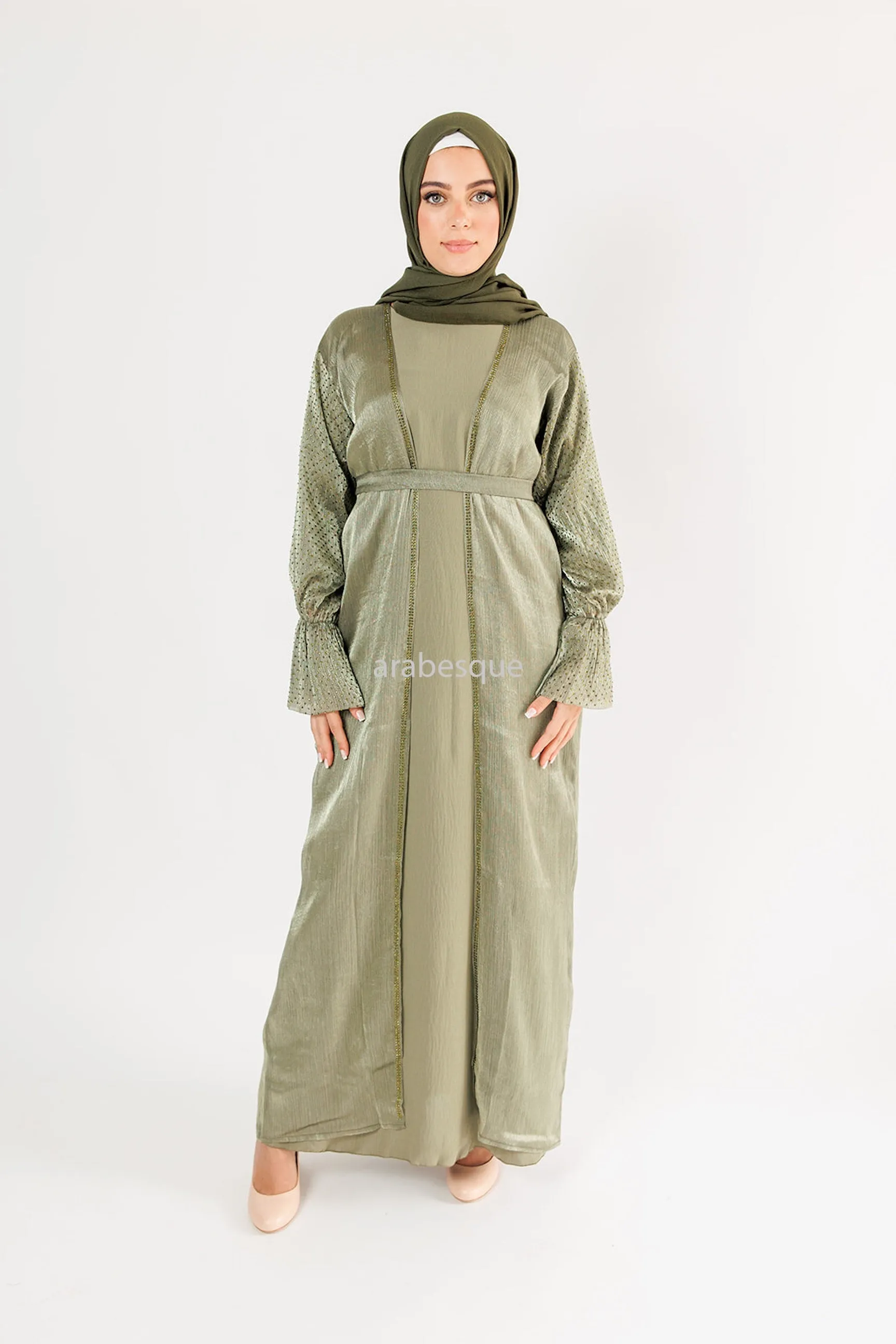 Organza Open Abaya Three Piece Set - 5 Colours
