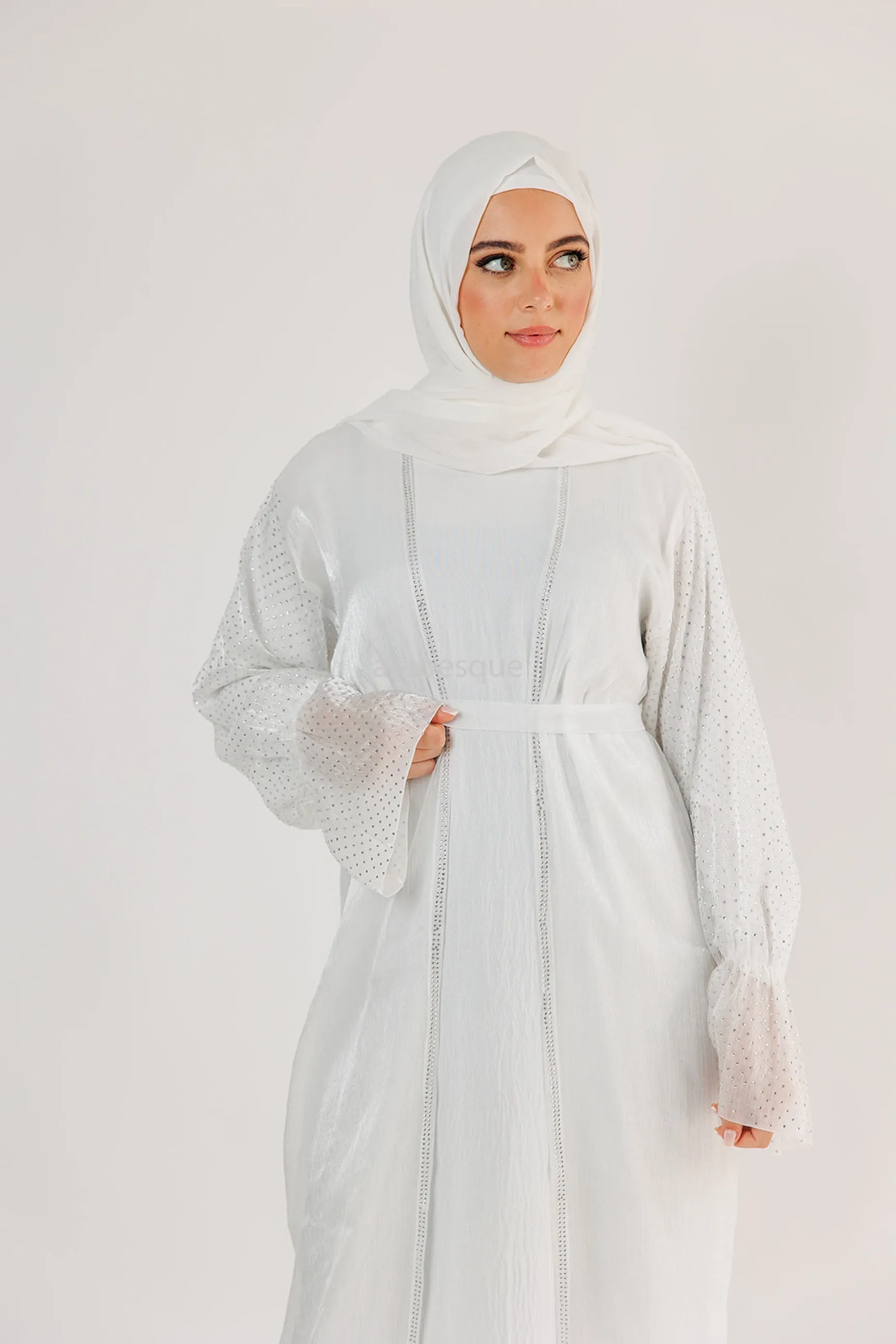 Organza Open Abaya Three Piece Set - 5 Colours