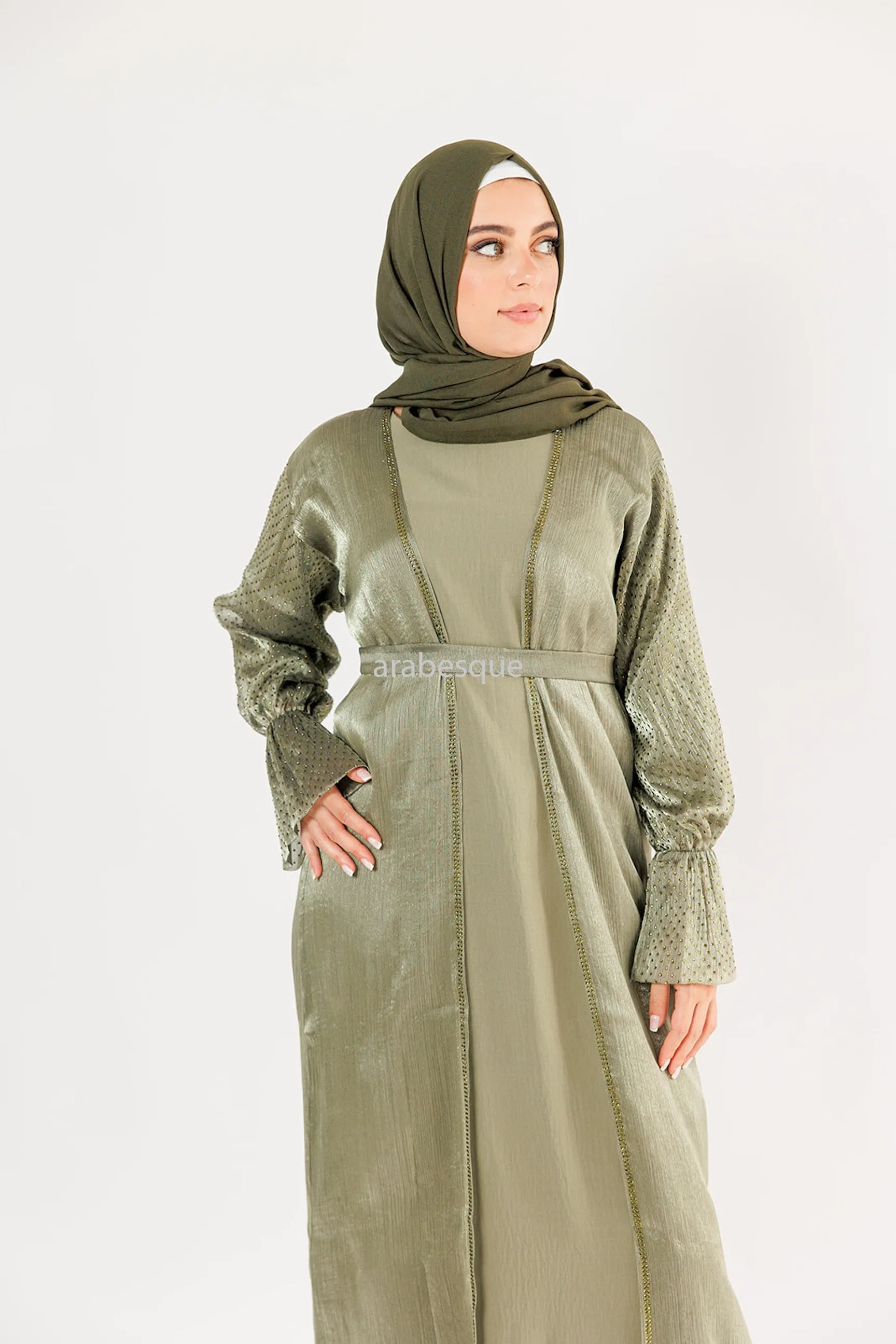 Organza Open Abaya Three Piece Set - 5 Colours