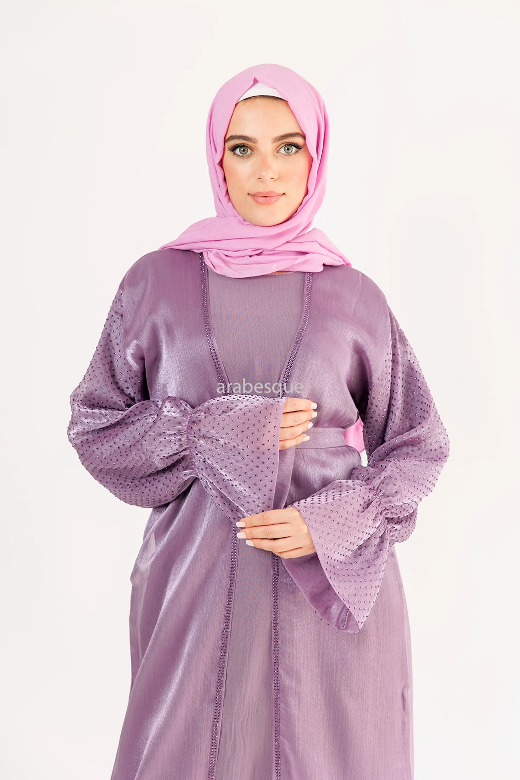 Organza Open Abaya Three Piece Set - 5 Colours