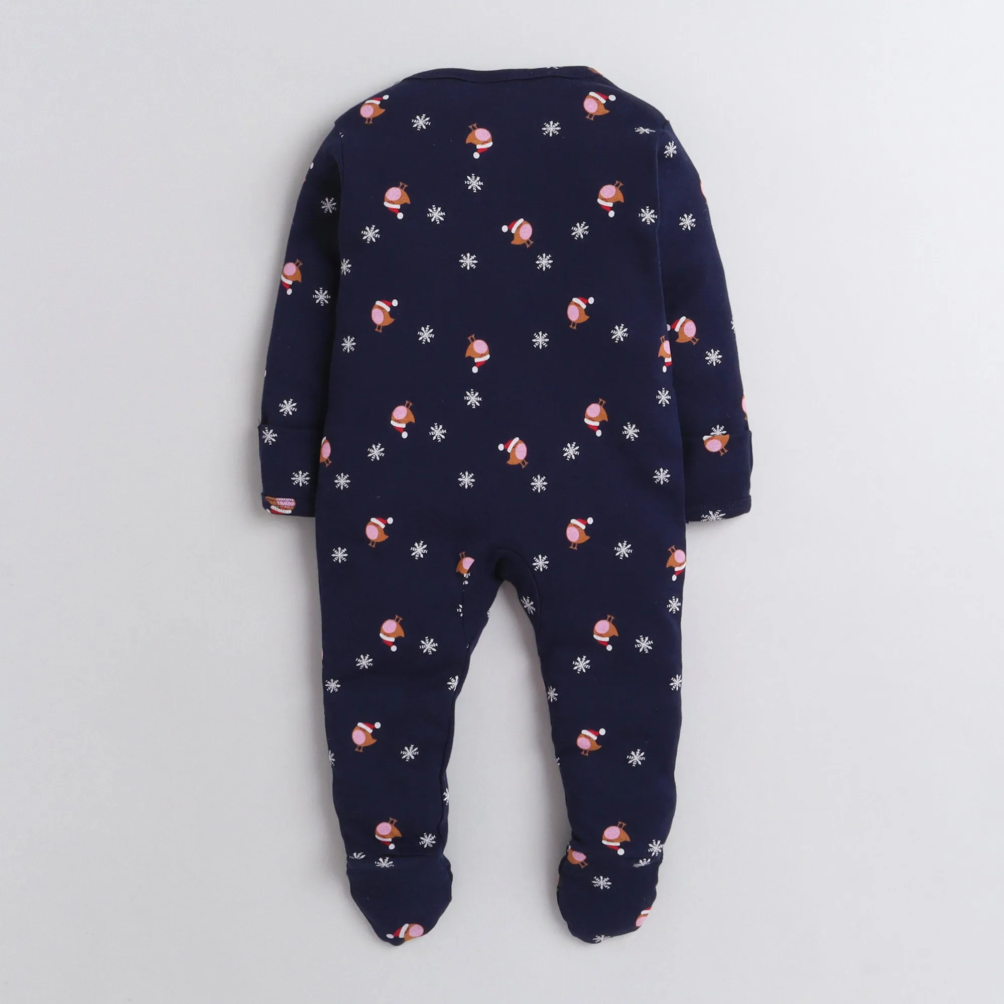 Polka Tots Footed Onesie with mittens 100% Cotton Snow Flakes - Navy Blue