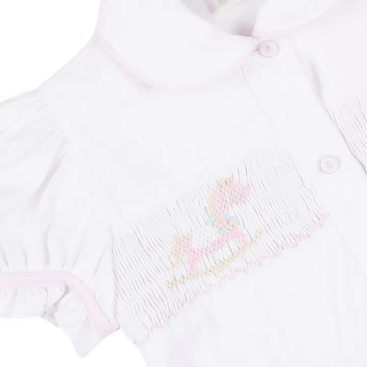 Pretty Originals Pink Rocking Horse Smock Bloomer Set
