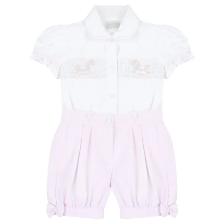 Pretty Originals Pink Rocking Horse Smock Bloomer Set