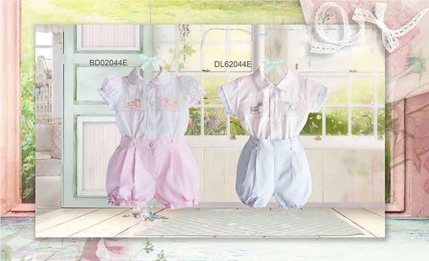 Pretty Originals Pink Rocking Horse Smock Bloomer Set