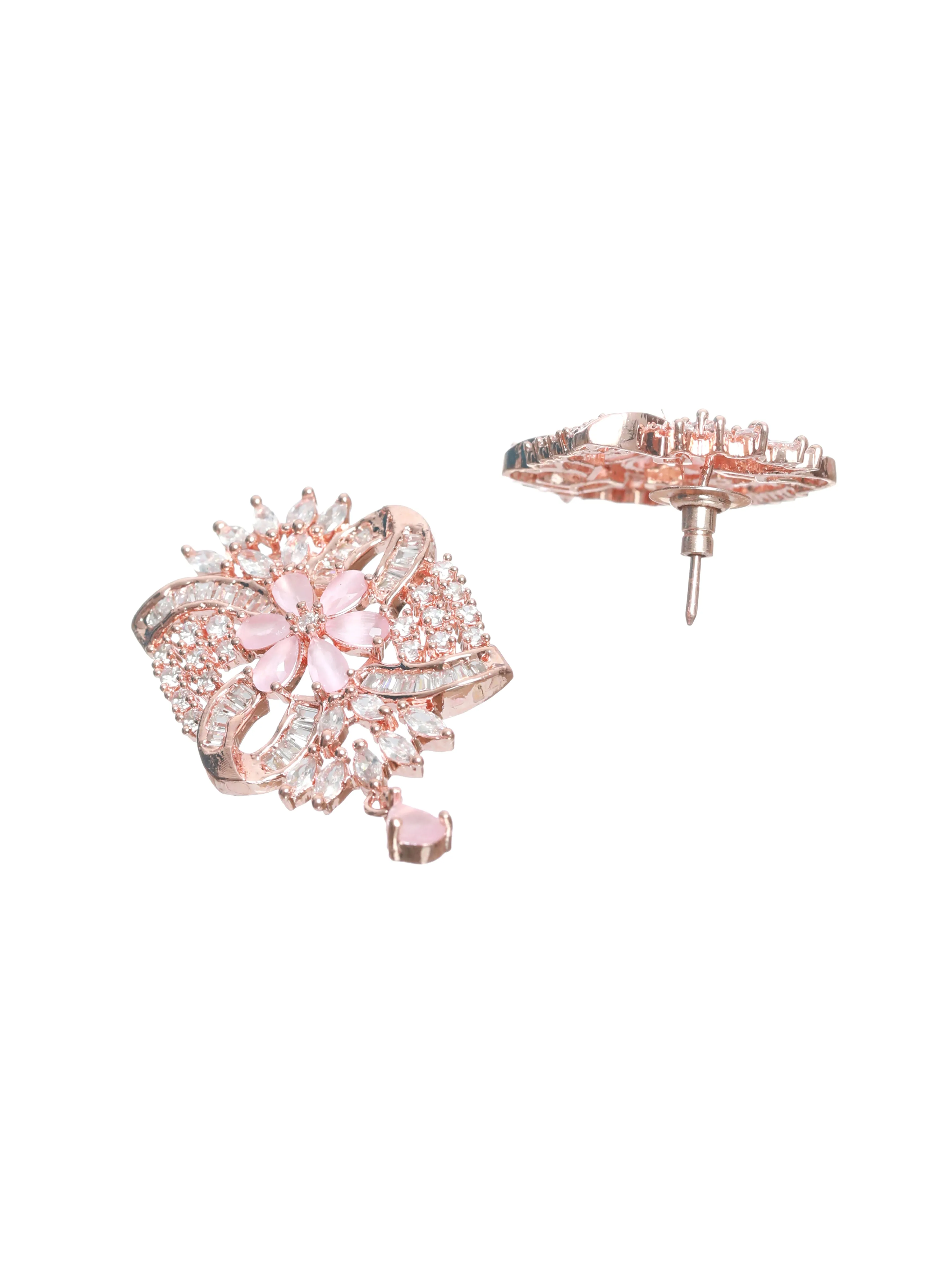 Rose Gold-Plated & Pink Stone Studded Pendant Jewellery Set
