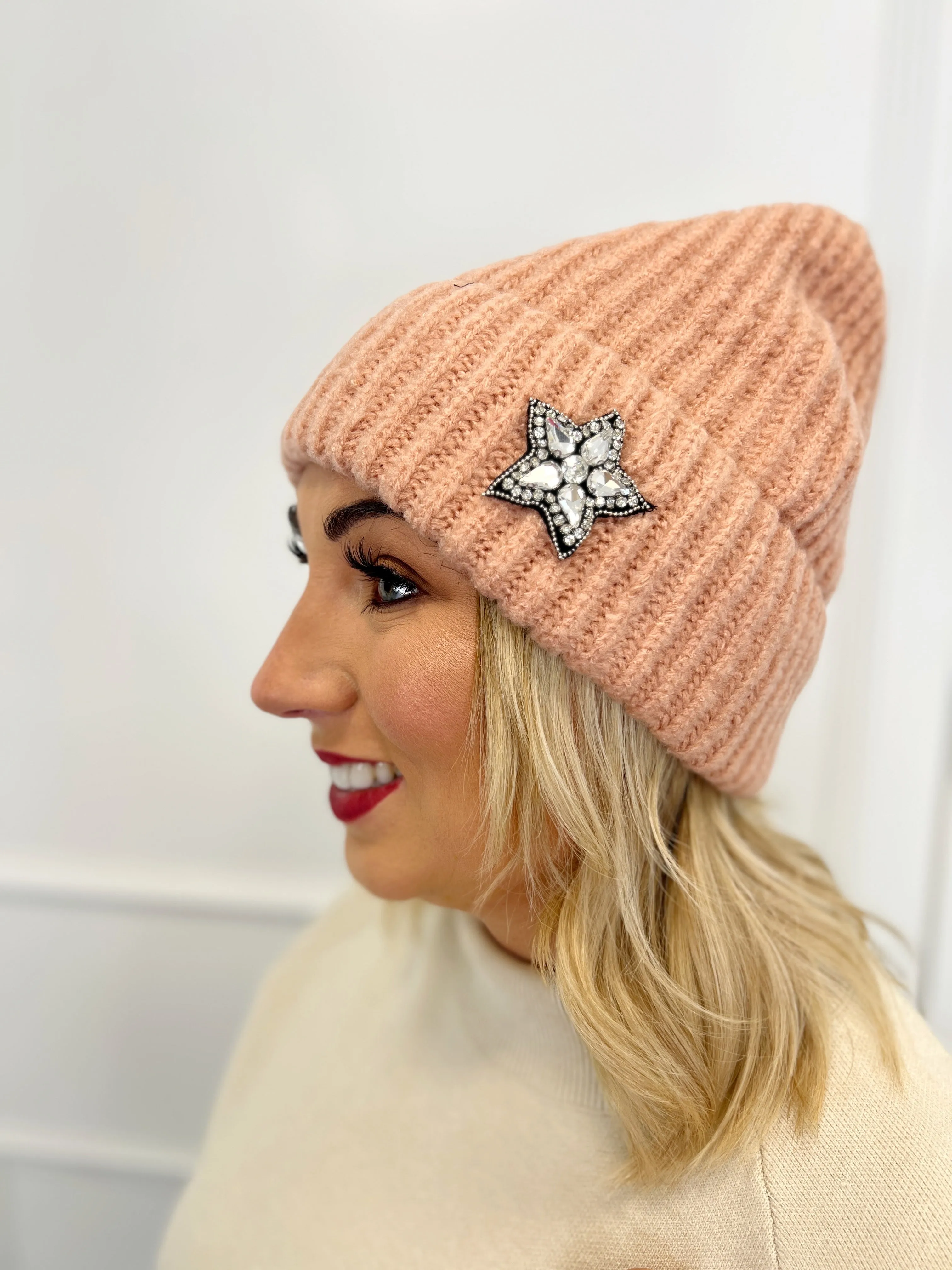Star Beanie - Light Pink