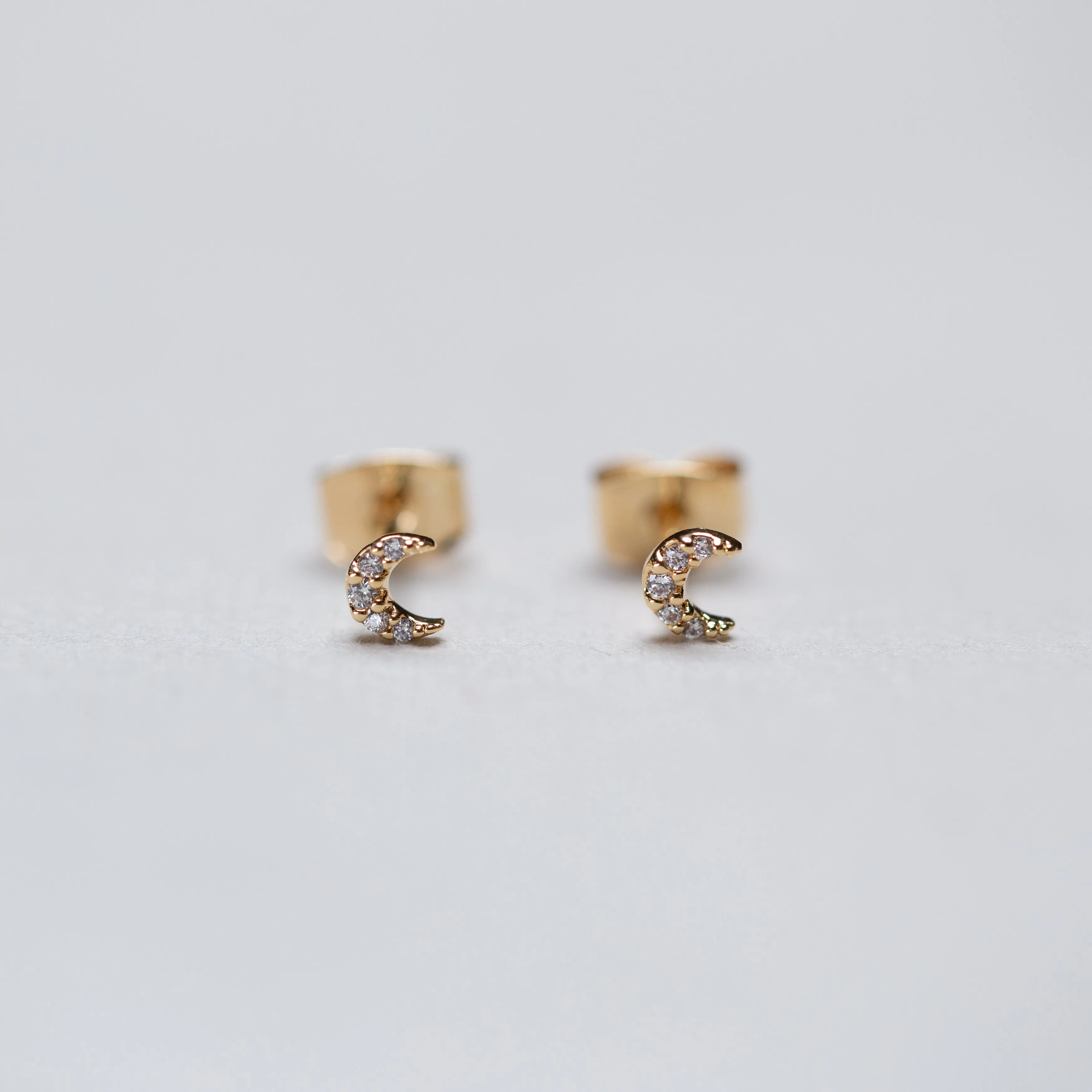 Tiny Pave Crescent Moon Stud Earrings