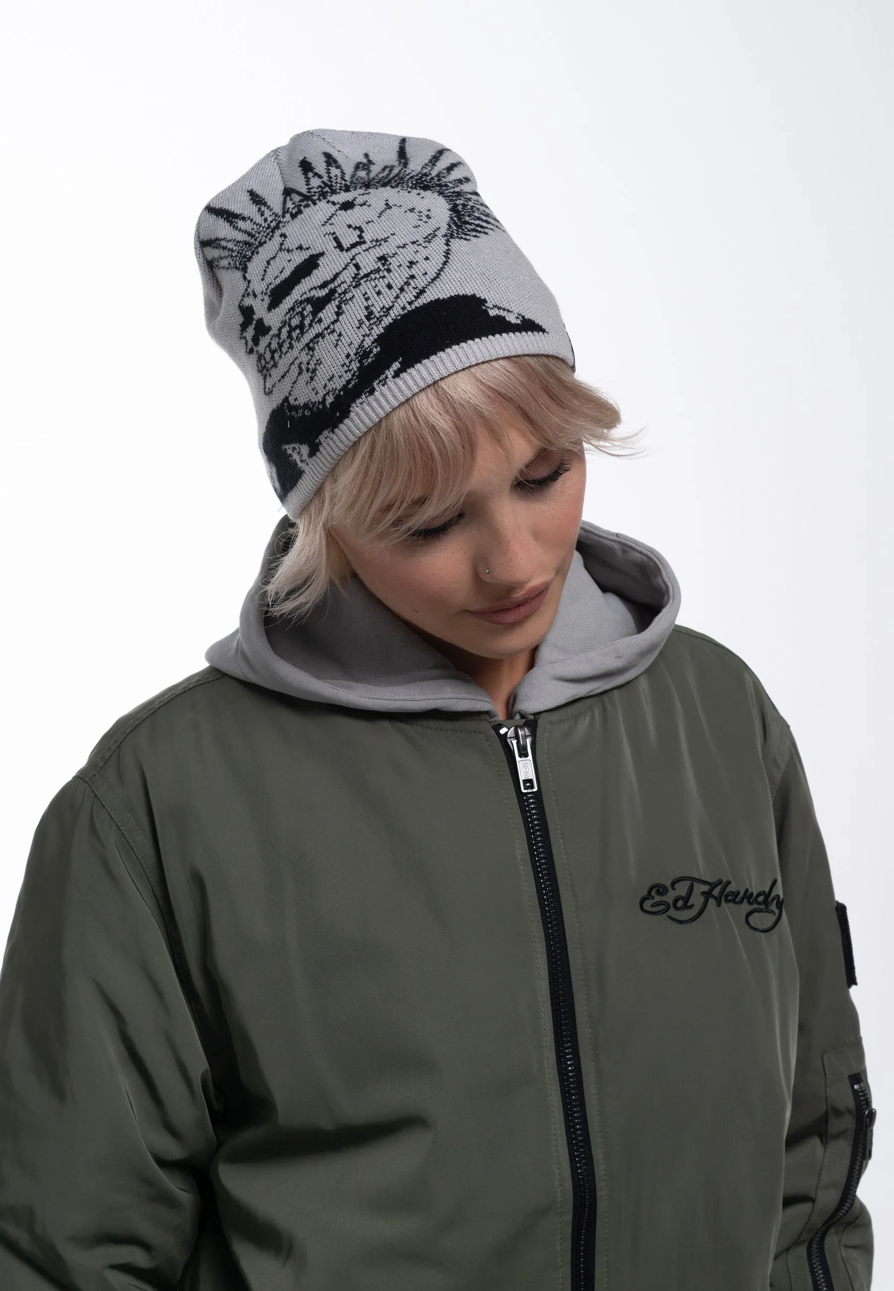 Unisex Punk Beanie Hat - Grey Marl