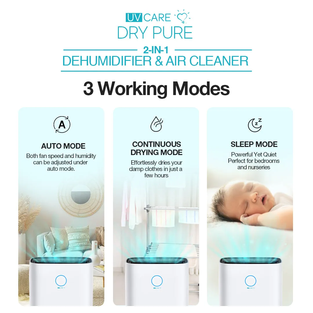 UV Care Dry Pure 2-in-1 Dehumidifier & Air Cleaner: 20L