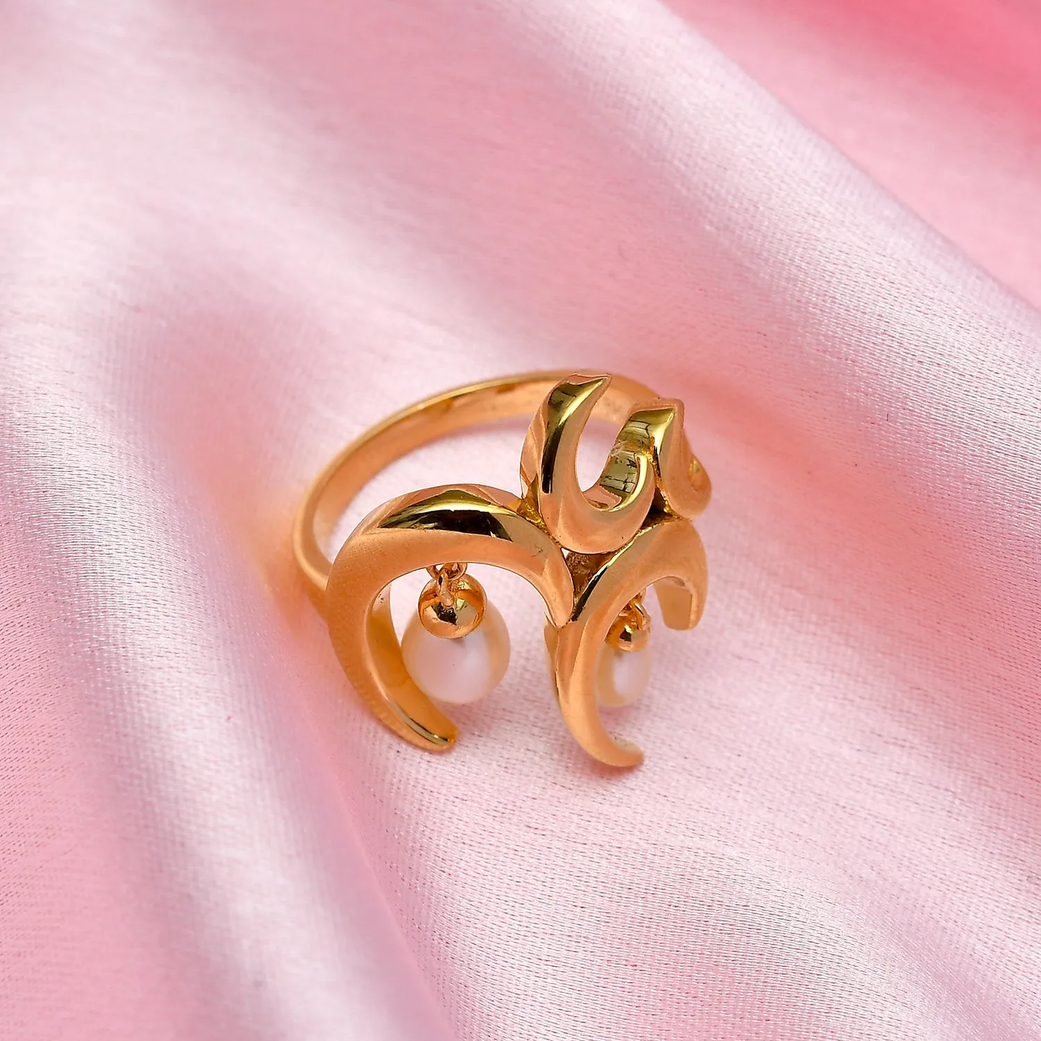 Wave Ring with White Fresh Water Pearls