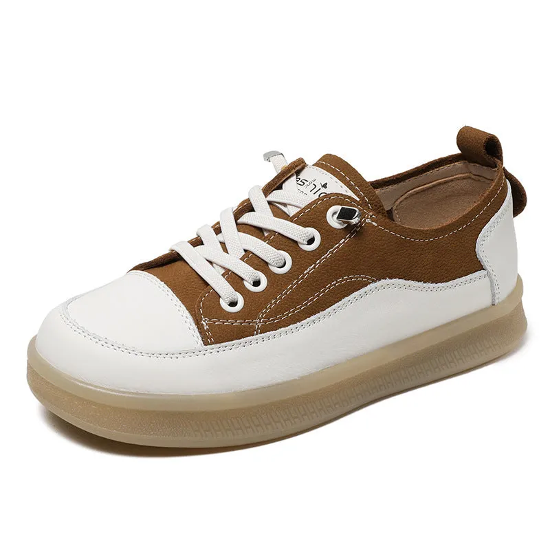 Women Fashion Patchwork Leather Flat Casual Shoes